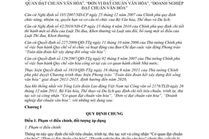 Thông tư 01/2012/TT-BVHTTDL Cơ quan đạt chuẩn văn hóa Đơn vị đạt chuẩn văn hóa