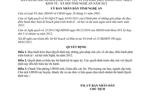 Quyết định 216/QĐ-UBND năm 2012 chỉ đạo điều hành phát triển kinh tế xã hội Nghệ An