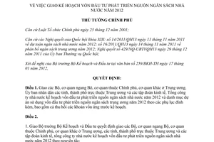 Quyết định 102/QĐ-TTg  giao kế hoạch vốn đầu tư phát triển nguồn ngân sách nhà