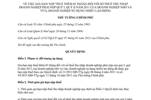 Quyết định 04/2012/QĐ-TTg gia hạn nộp thuế thêm 03 tháng thuế thu nhập doanh