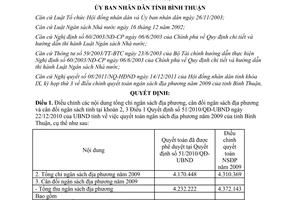 Quyết định 02/2012/QĐ-UBND điều chỉnh quyết toán ngân sách địa phương năm 2009
