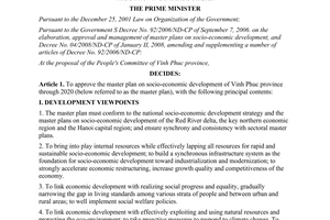 Decision No. 113/QD-TTg approving the master plan on socio-economic development