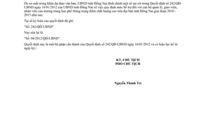 Quyết định 295/QĐĐC-UBND 2012 đính chính Quyết định 242/QĐ-UBND Đồng Nai