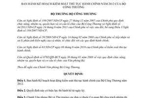 Quyết định 481/QĐ-BCT Kế hoạch kiểm soát thủ tục hành chính