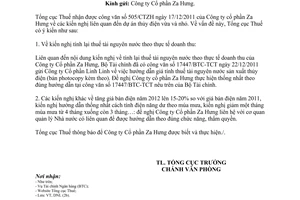 Công văn 331/TCT-DNL kiến nghị liên quan đến dự án thủy điện vừa và nhỏ