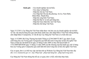 Công văn 229/CHHVN-VT&DVHH vận chuyển hàng hóa quá cảnh Campuchia