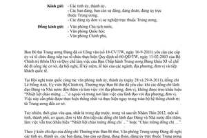 Công văn 2430-CV/VPTW vấn đề liên quan đến đi công tác ở cơ sở