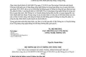 Công văn 282/BTTTT-ƯDCNTT yêu cầu cơ bản chức năng, tính năng kỹ thuật