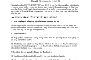 Công văn 275/BTTTT-VP về phương hướng, nhiệm vụ công tác văn thư, lưu trữ năm 20