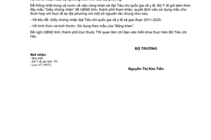 Công văn 465/BYT-KHTC triển khai Bộ Tiêu chí quốc gia về xã