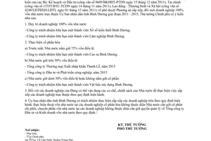 Công văn 168/TTg-ĐMDN 2012 sắp xếp doanh nghiệp 100% vốn Nhà nước Bình Dương