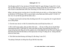 Công văn 707/VPCP-KGVX điều chỉnh giá dịch vụ y tế tại Thông tư liên Bộ 14/TTLB