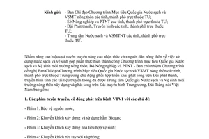 Công văn 274/BNN-NS phát sóng chương trình tuyên truyền Nước sạch và Vệ sinh