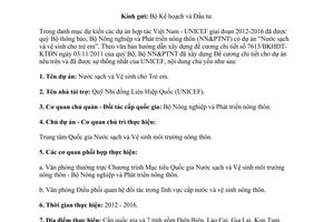 Công văn 289/BNN-HTQT đăng ký danh mục dự án Nước sạch và Vệ sinh cho trẻ em