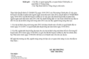 Công văn 1672/BTC-ĐT hoàn chỉnh thủ tục đầu tư  dự án khởi công mới