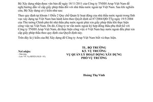 Công văn 10/BXD-HĐXD hướng dẫn cấp giấy phép cho nhà thầu nước ngoài