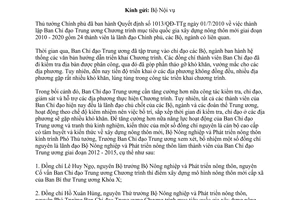 Công văn 379/BNN-KTHT bổ sung thành viên Ban Chỉ đạo Trung ương Chương trình mục