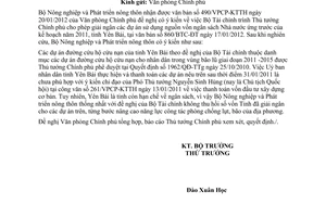 Công văn 397/BNN-TCTL dự án đường cứu hộ cứu nạn tỉnh Yên Bái