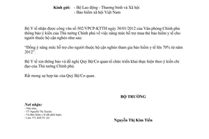 Công văn 978/BYT-KH-TC nâng mức hỗ trợ mua thẻ bảo hiểm y tế cho hộ cận nghèo