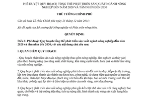 Quyết định 124/QĐ-TTg  phê duyệt Quy hoạch tổng thể phát triển sản xuất