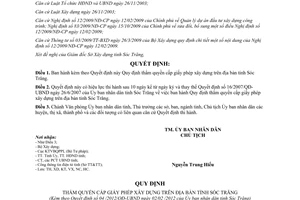 Quyết định 04/2012/QĐ-UBND thẩm quyền cấp giấy phép xây dựng