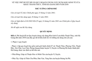 Quyết định 125/QĐ-TTg Quy hoạch chung xây dựng Khu kinh tế cửa khẩu Thanh Thủy