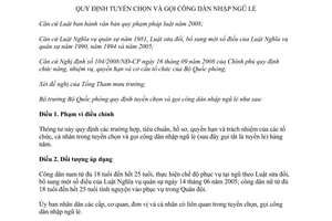 Thông tư 07/2012/TT-BQP quy định tuyển chọn và gọi công dân nhập ngũ lẻ