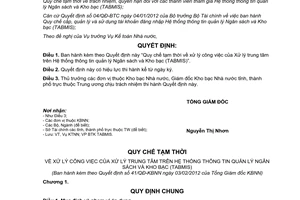 Quyết định 41/QĐ-KBNN năm 2012 về Quy chế tạm thời xử lý công việc của Xử lý tru