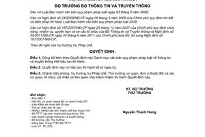 Quyết định 216/QĐ-BTTTT công bố Danh mục văn bản quy phạm pháp luật