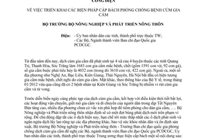 Công điện 04/CĐ-BNN-TY biện pháp cấp bách phòng chống bệnh cúm gia cầm