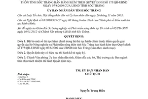 Quyết định 34/QĐ-UBND năm 2012 bãi bỏ thủ tục hành chính Sở Nông nghiệp Sóc Trăng