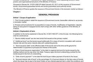 Circular No. 17/2012/TT-BTC guidelines on issuance of government bonds in domest