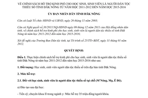 Quyết định 168/QĐ-UBND hỗ trợ kinh phí cho học sinh sinh viên là người dân tộc thiểu số Đắk Nông 2012