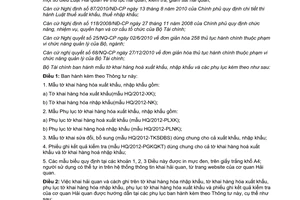 Thông tư 15/2012/TT-BTC mẫu tờ khai hàng hoá xuất, nhập khẩu