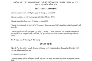 Quyết định 170/QĐ-TTg Quy hoạch tổng thể hệ thống xử lý chất thải rắn