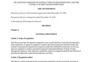 Decree 07/2012/ND-CP agencies assigned to specialized inspection and conducting specialized inspection