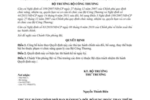 Quyết định 551/QĐ-BCT năm 2012 công bố thủ tục hành chính sửa đổi