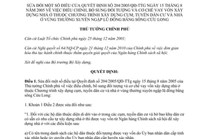 Quyết định 09/2012/QĐ-TTg sửa đổi Quyết định 204/2005/QĐ-TTg