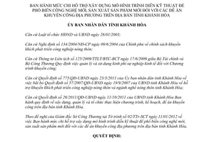 Quyết định 354/QĐ-UBND 2012 mức chi hỗ trợ xây dựng mô hình trình diễn kỹ thuật khuyến công Khánh Hòa