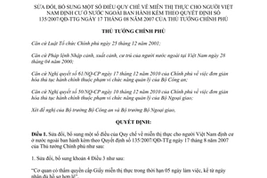 Quyết định 10/2012/QĐ-TTg sửa đổi Quy chế miễn thị thực cho người Việt Nam