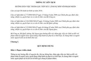 Thông tư liên tịch 03/2012/TTLT-BCA-BQP-BNG hướng dẫn thăm gặp, tiếp xúc lãnh sự