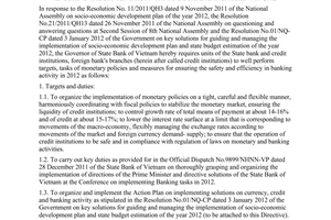 Directive No. 01/CT-NHNN on organizing the implementation of monetary policies