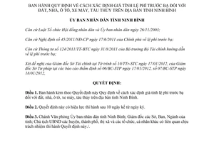 Quyết định 02/2012/QĐ-UBND giá tính lệ phí trước bạ đối với đất nhà ô tô xe máy