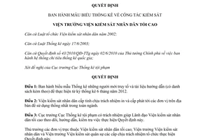 Quyết định 51/QĐ-VKSTC-TKTP năm 2012 mẫu biểu thống kê công tác kiểm sát