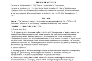 Decision No. 193/QD-TTg  on Vietnam’s insurance market development strategy