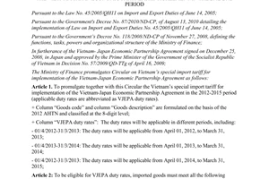 Circular No. 21/2012/TT-BTC promulgating Vietnam’s special import tariff