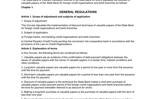 Circular No. 01/2012/TT-NHNN regulation on the discount of valuable papers