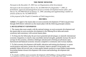 Decision No. 195/QD-TTg approving the master plan on socio-economic development