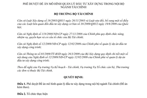 Quyết định 315/QĐ-BTC năm 2012 phê duyệt Đề án mô hình quản lý đầu tư xây dựng