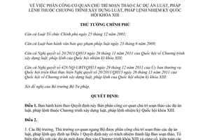 Quyết định 207/QĐ-TTg phân công cơ quan chủ trì soạn thảo dự án luật